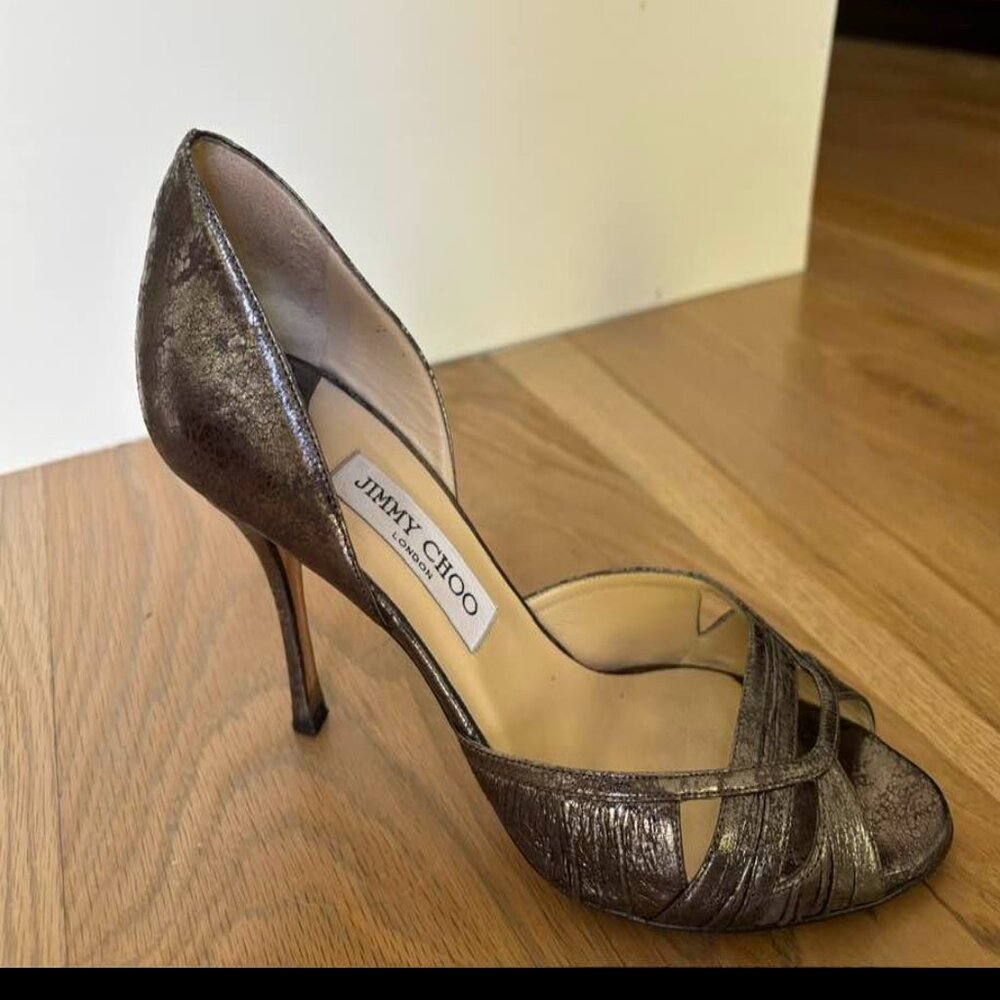 Jimmy Choo peep-toe D'Orsay heels pewter 39.5
